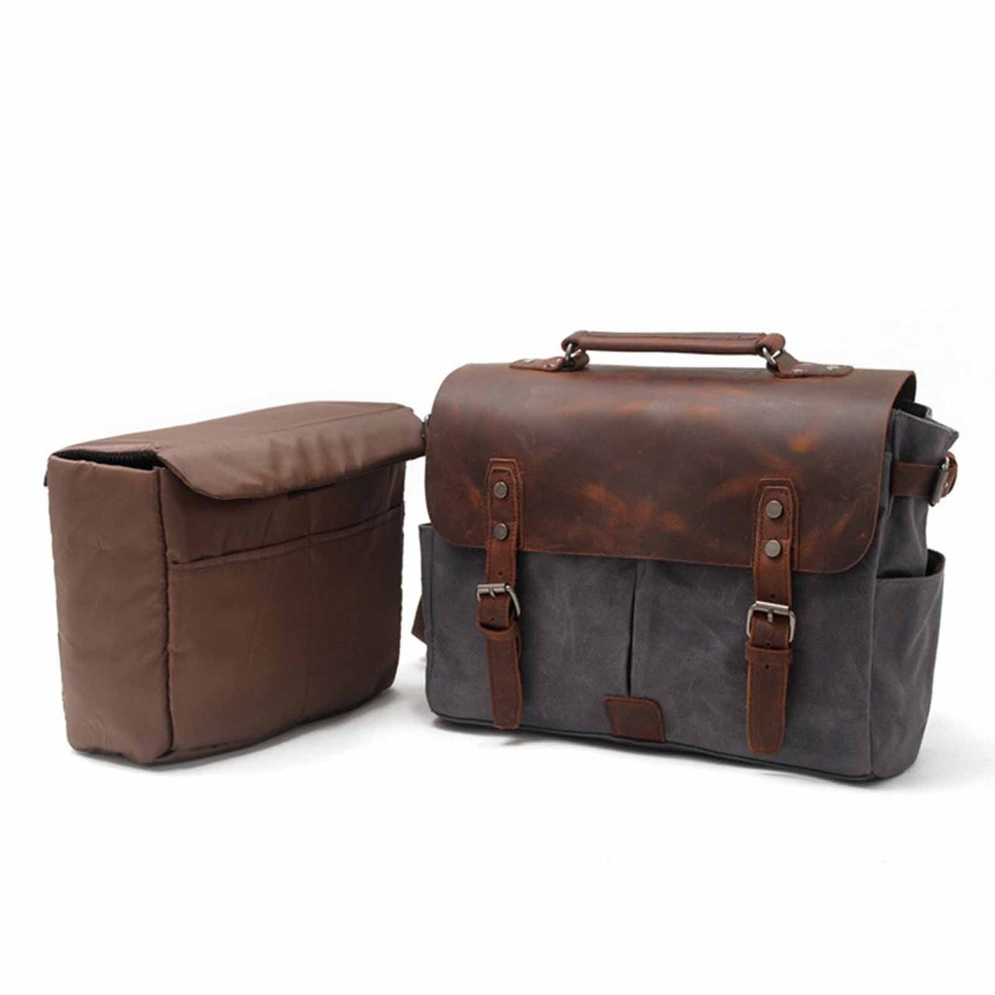 Canvas Camera Bag With Vintage Leather Cover