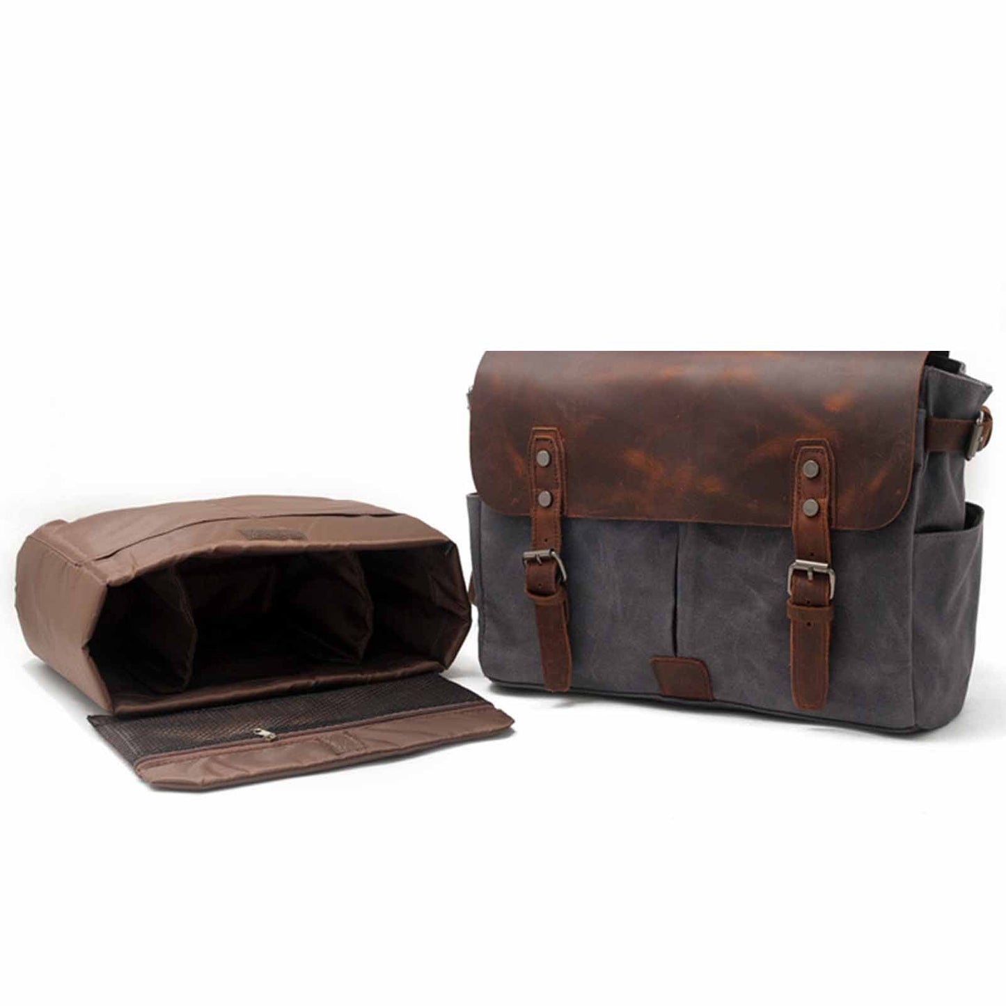 Canvas Camera Bag With Vintage Leather Cover