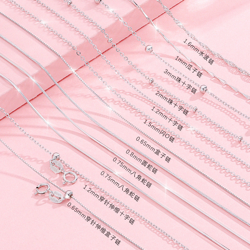 easyso S925 sterling silver necklace for women without pendant, plain chain, single chain, box chain, DIY, versatile clavicle chain, light luxury Design and matching chain