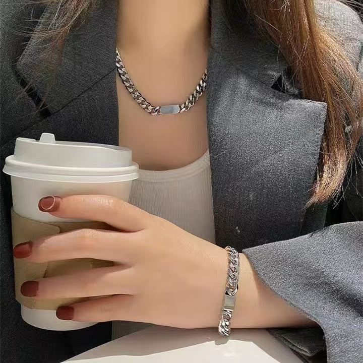 easyso titanium steel trendy necklace bracelet female hiphop Yuanfang brand Cuban necklace simple personality cold style hand accessories