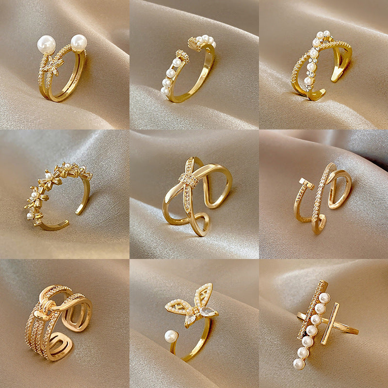 easyso Korean version of niche light luxury ring personality design micro-inlaid zircon ring Internet celebrity high-end adjustable hand jewelry