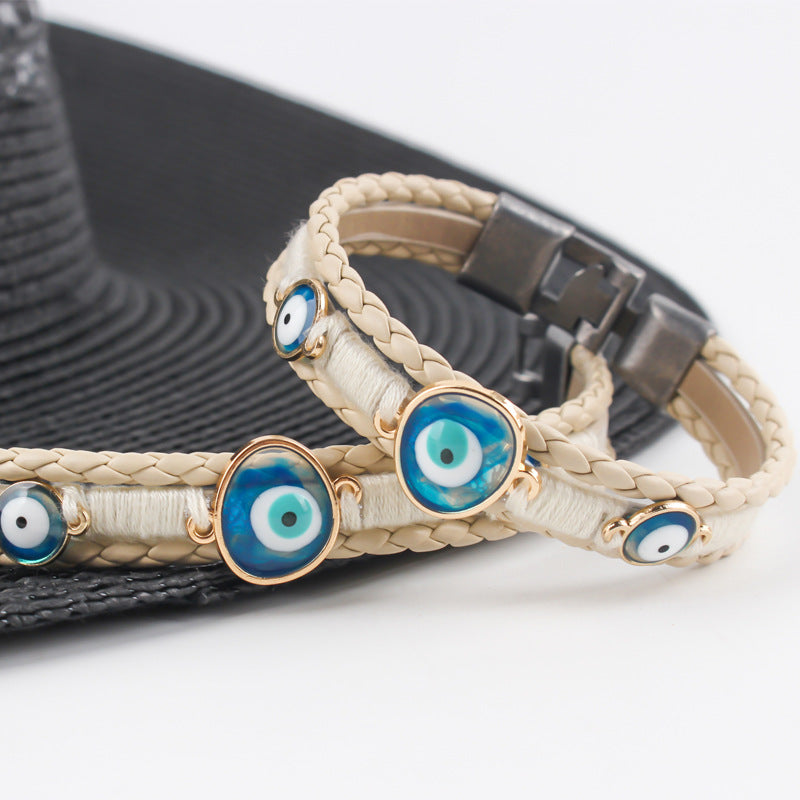 easyso Cross-border bracelet original Turkish style blue eyes alloy leather bracelet bracelet multi-layer braided small accessories