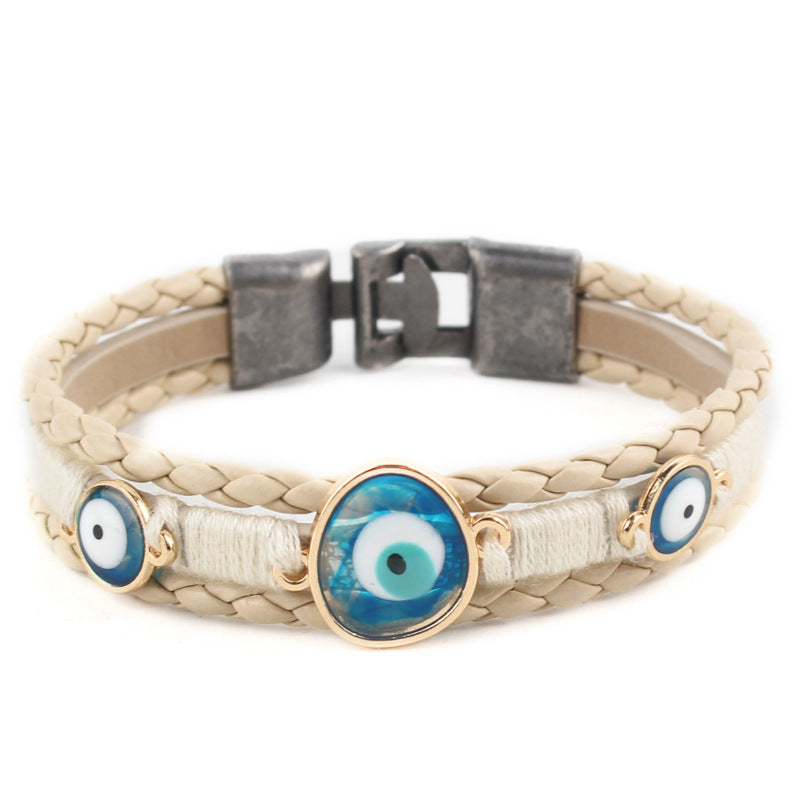 easyso Cross-border bracelet original Turkish style blue eyes alloy leather bracelet bracelet multi-layer braided small accessories