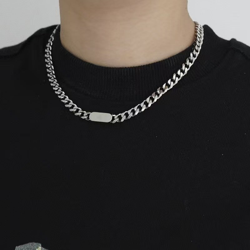 easyso titanium steel trendy necklace bracelet female hiphop Yuanfang brand Cuban necklace simple personality cold style hand accessories