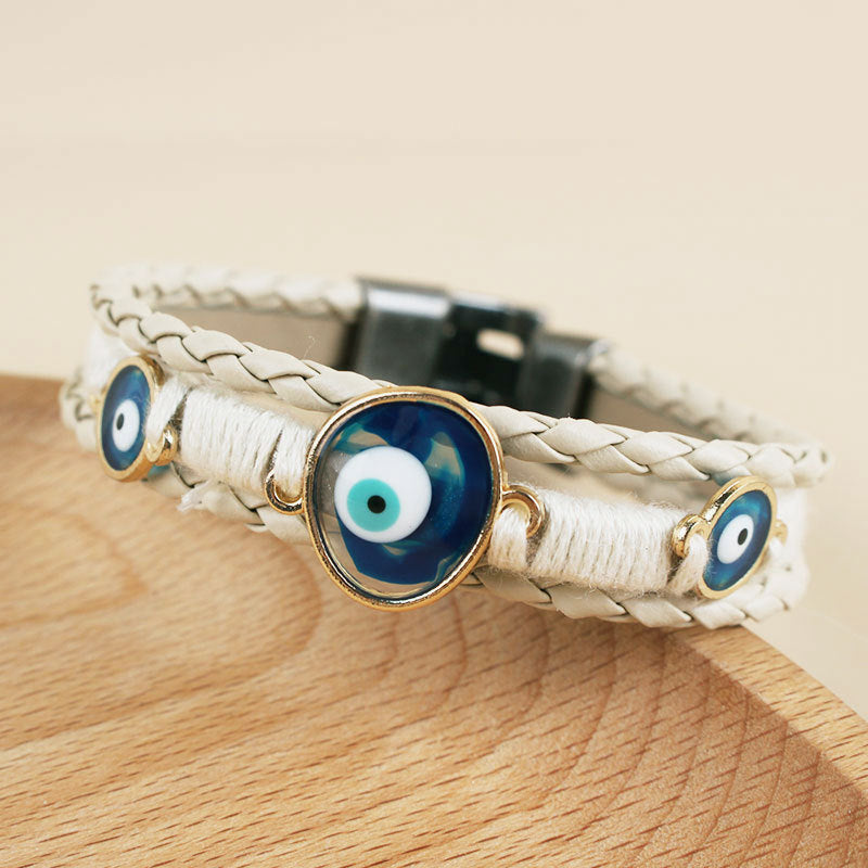 easyso Cross-border bracelet original Turkish style blue eyes alloy leather bracelet bracelet multi-layer braided small accessories