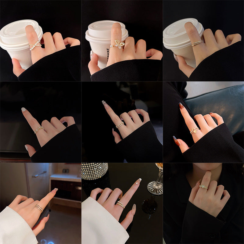 easyso Korean version of niche light luxury ring personality design micro-inlaid zircon ring Internet celebrity high-end adjustable hand jewelry