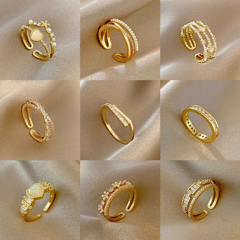 easyso Korean version of niche light luxury ring personality design micro-inlaid zircon ring Internet celebrity high-end adjustable hand jewelry