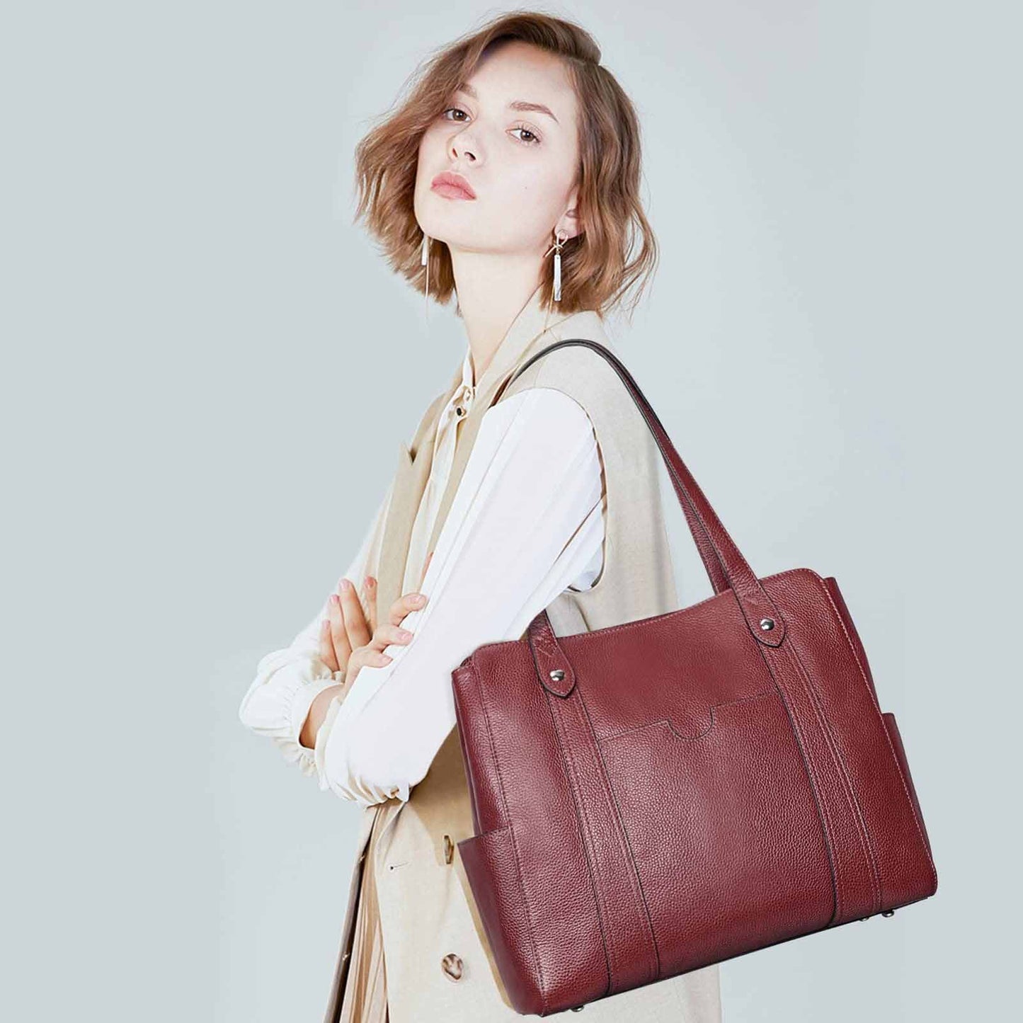 Genuine Leather Work Tote