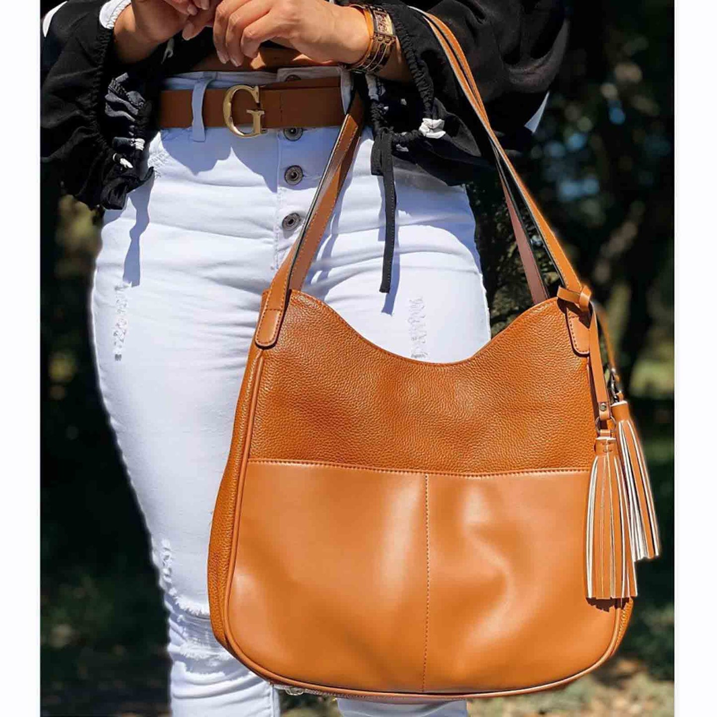 Hobo Tote Bag with Tassel