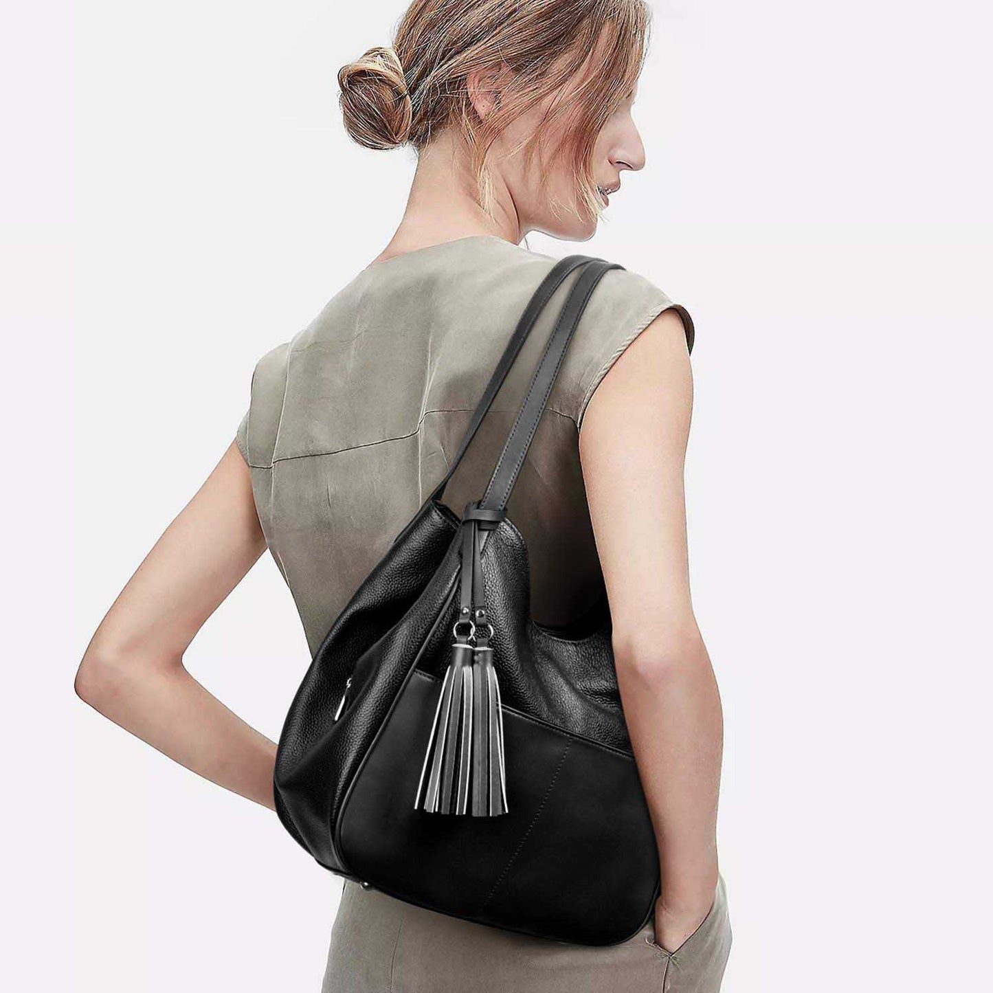 Hobo Tote Bag with Tassel