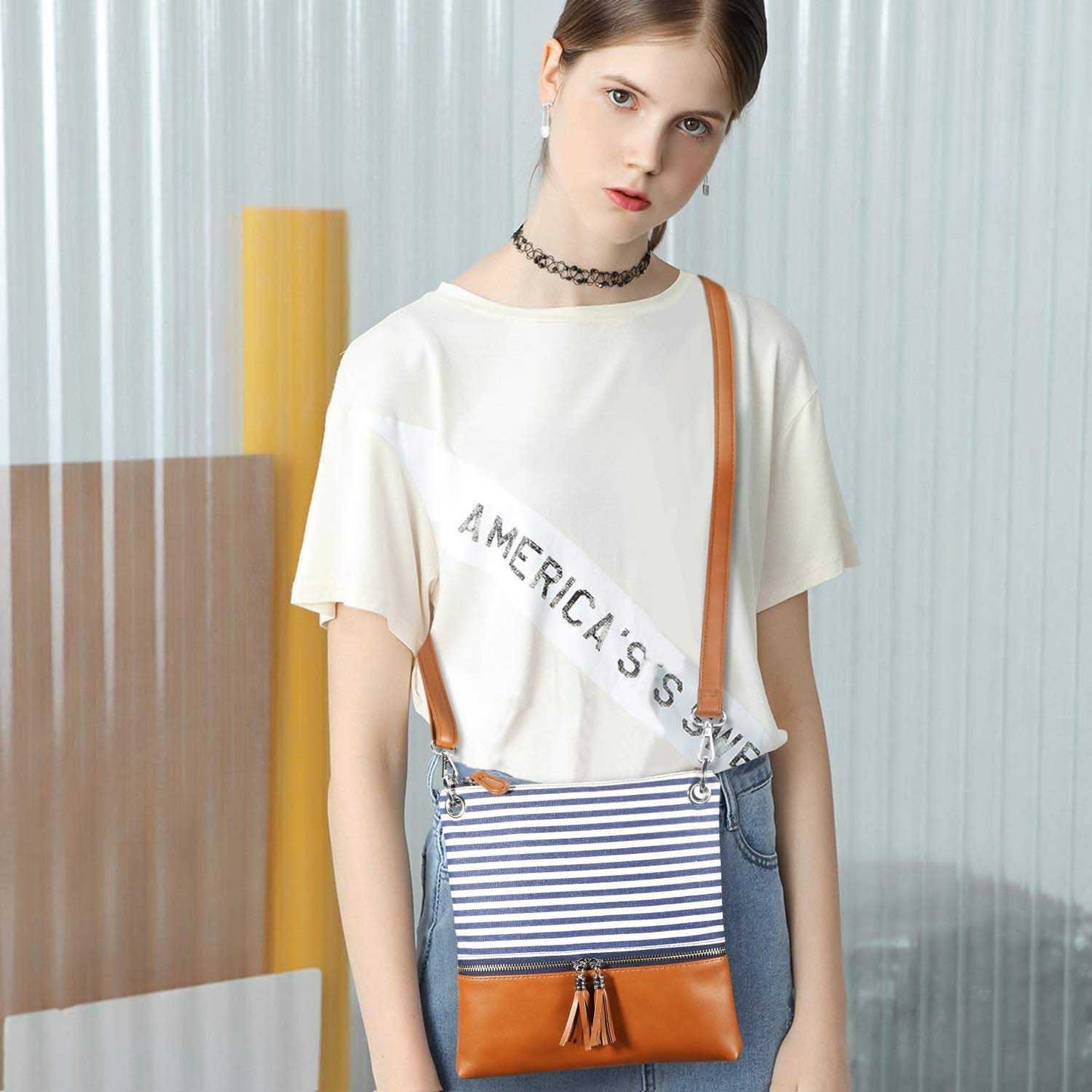Canvas PU Leather Crossbody Bag