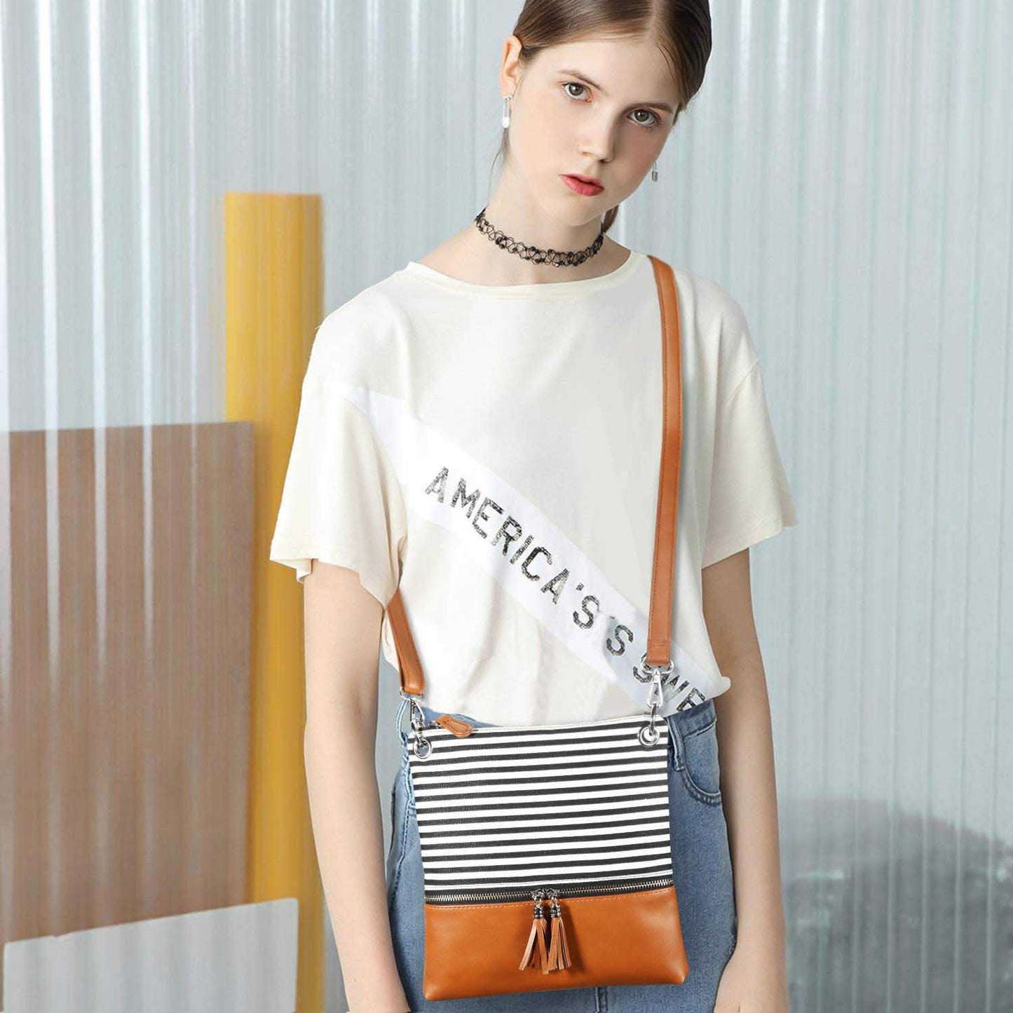 Canvas PU Leather Crossbody Bag