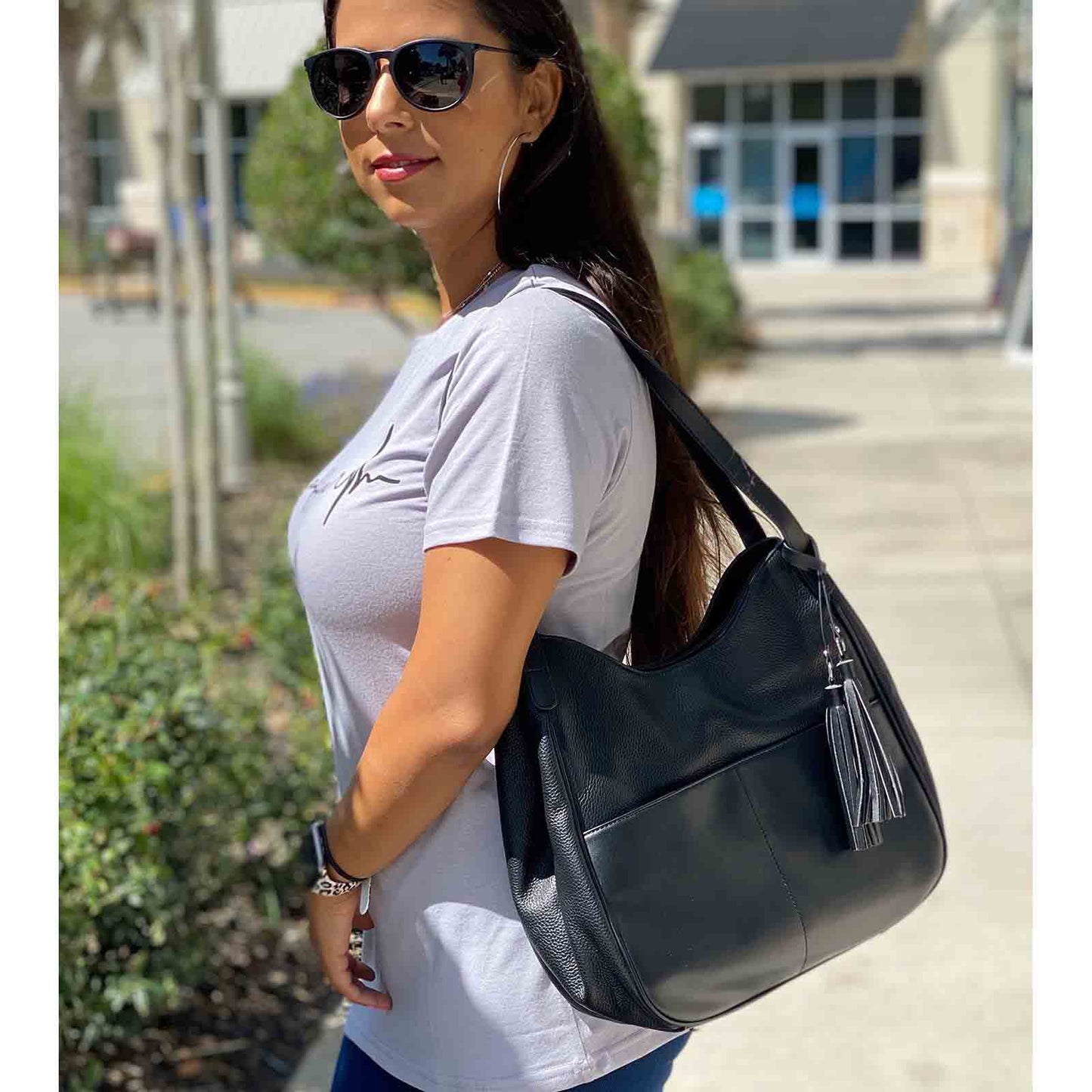 Hobo Tote Bag with Tassel