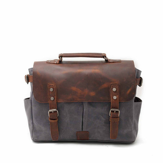 Canvas Camera Bag With Vintage Leather Cover